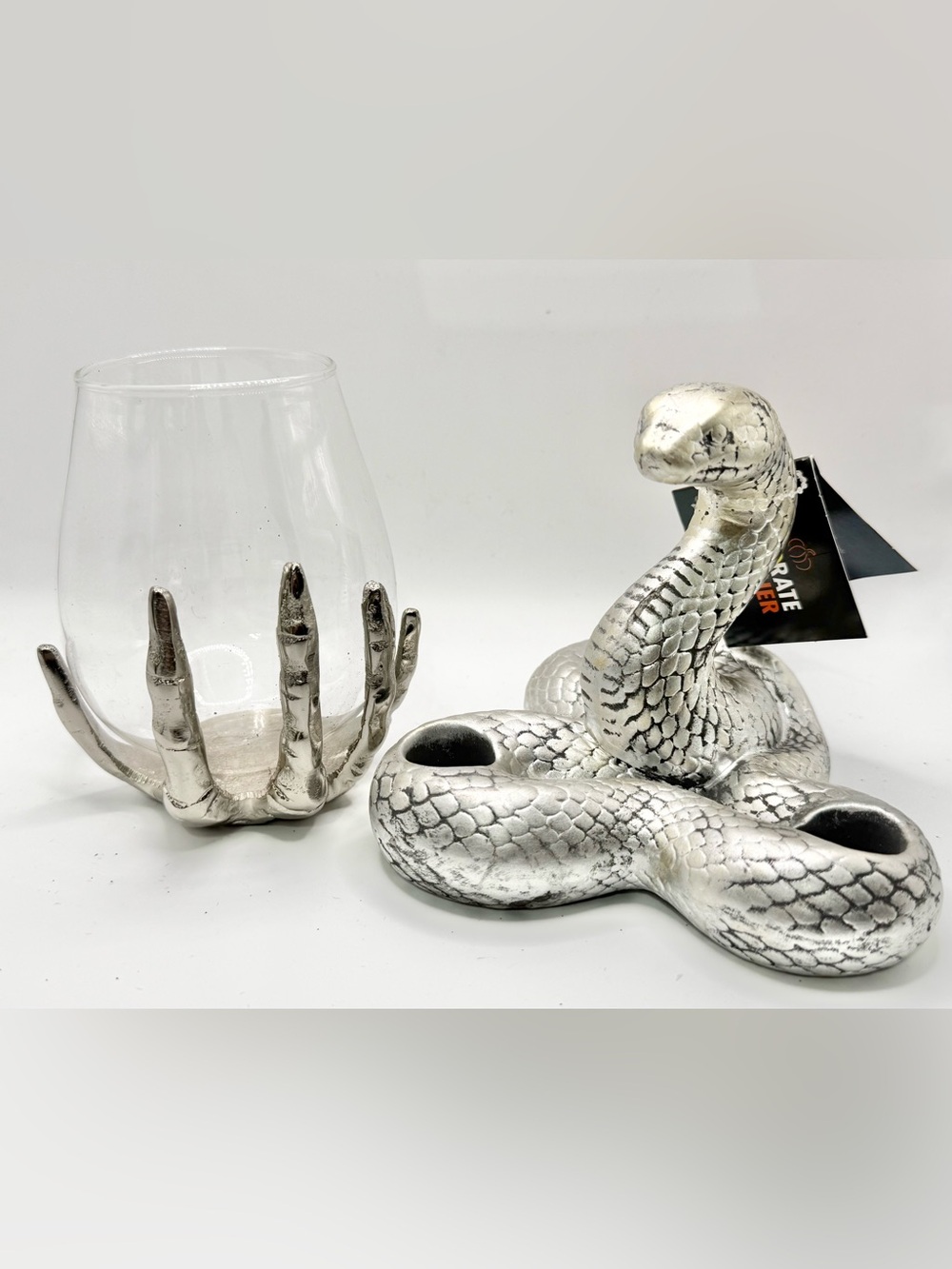 Celebrate TogetherHalloween Skeleton Bones Wine Glass and snake candle holder